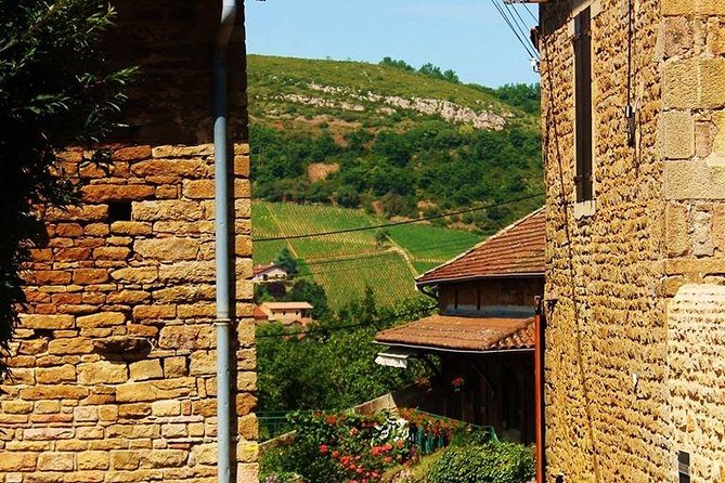 Beaujolais wine tour from Lyon half day - Oingt: Golden stones, vineyard background, and your first white/red comparison
