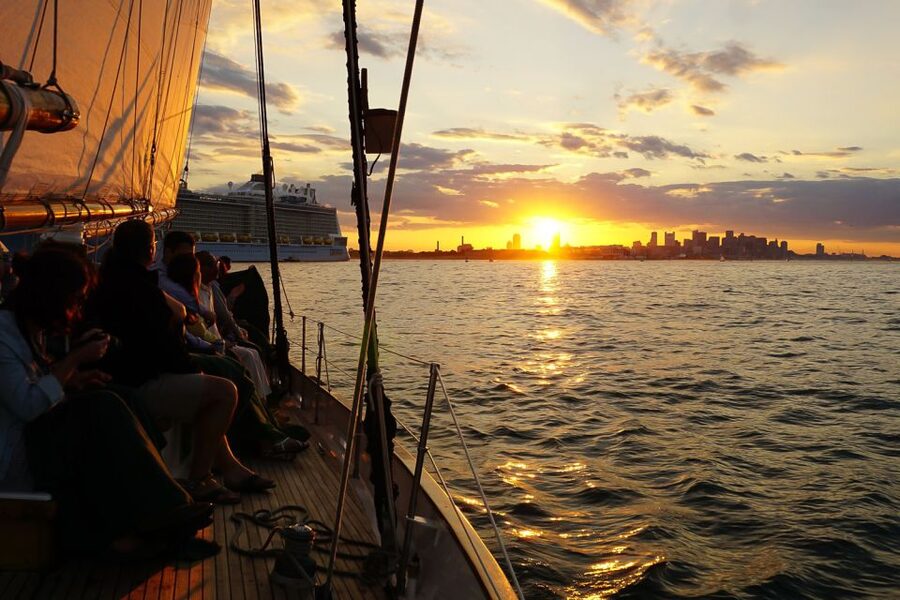 Boston: Harbor Champagne Sunset Sail from Rowes Wharf - Fan Pier sights and Castle Island: where the skyline photos get easier