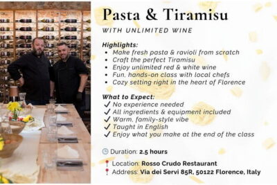 Florence: Pasta & Tiramisu Cooking Class with Unlimited Wine - What’s Included for $56: Wine, Dessert, and the Meal