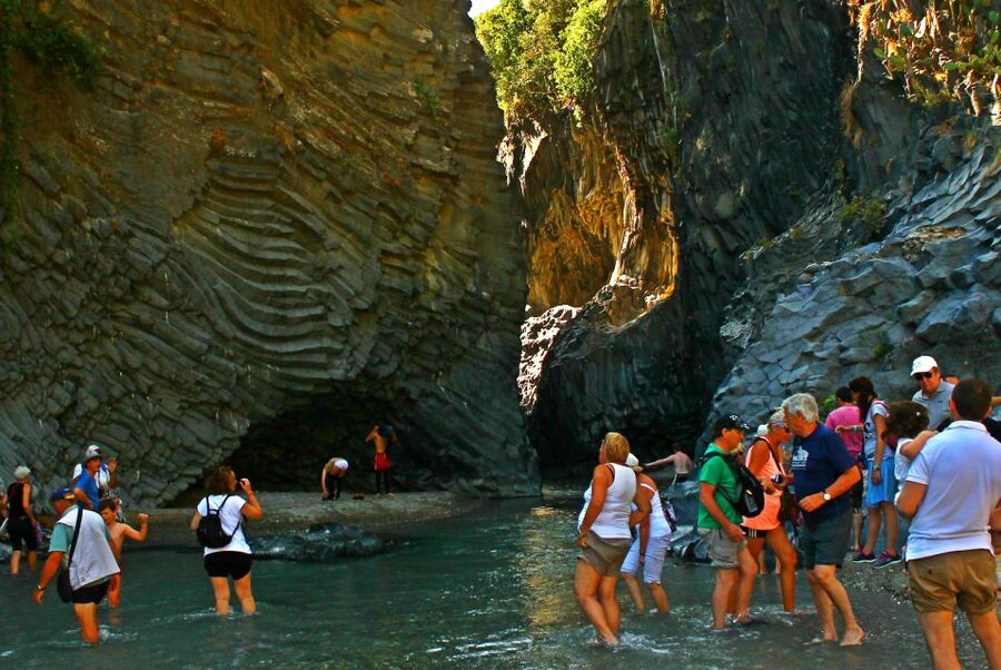From Catania: Mt. Etna, Wine and Alcantara Tour - Alcantara Gorges: basalt columns, river pools, and cold reality