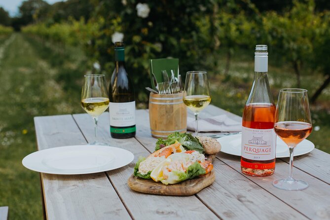 Jersey Premium Vineyard and Distillery Wine Tour and Tasting - The premium upgrade: full-size spirit, crostini, tapenade, and a garden-room finish