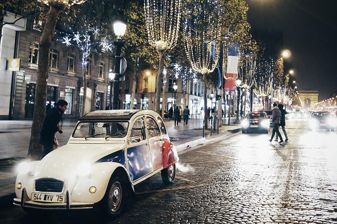 Paris and Montmartre 2CV Tour by Night with Champagne - Eiffel Tower Photo Stop: Flexible Timing, Ticket Not Included