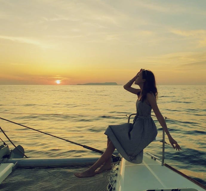 Rethymno: Sunset Catamaran Cruise - Sushi & Open Bar - On deck comfort: sunbeds, shade, music, and the vibe control