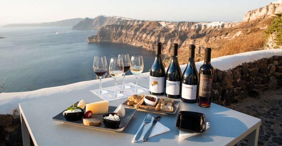 Santorini: Three Wineries and One Brewery Tour with Tastings - Estate Argyros: modern look, traditional fieldwork (including mule plowing)