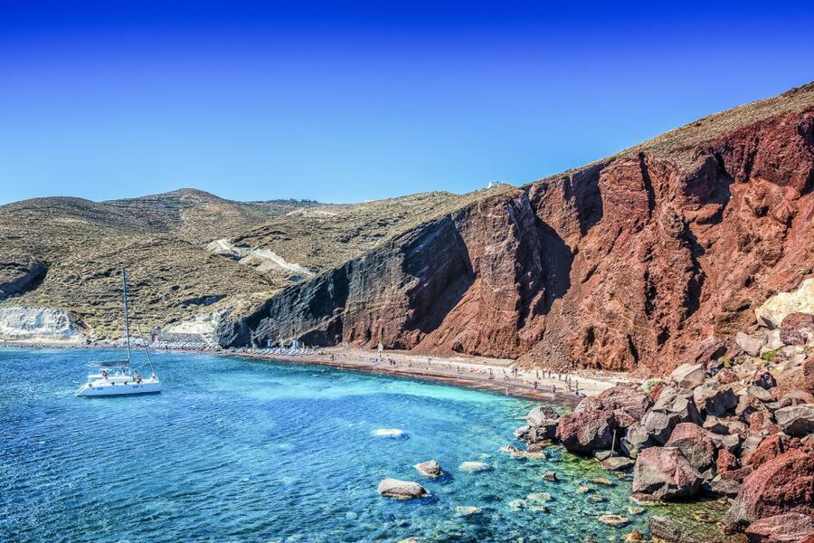 Santorini: Top Sights Day Trip, Wine Tasting, & Oia Sunset - Perissa Black Beach: swimming time with real beach-town lunch options